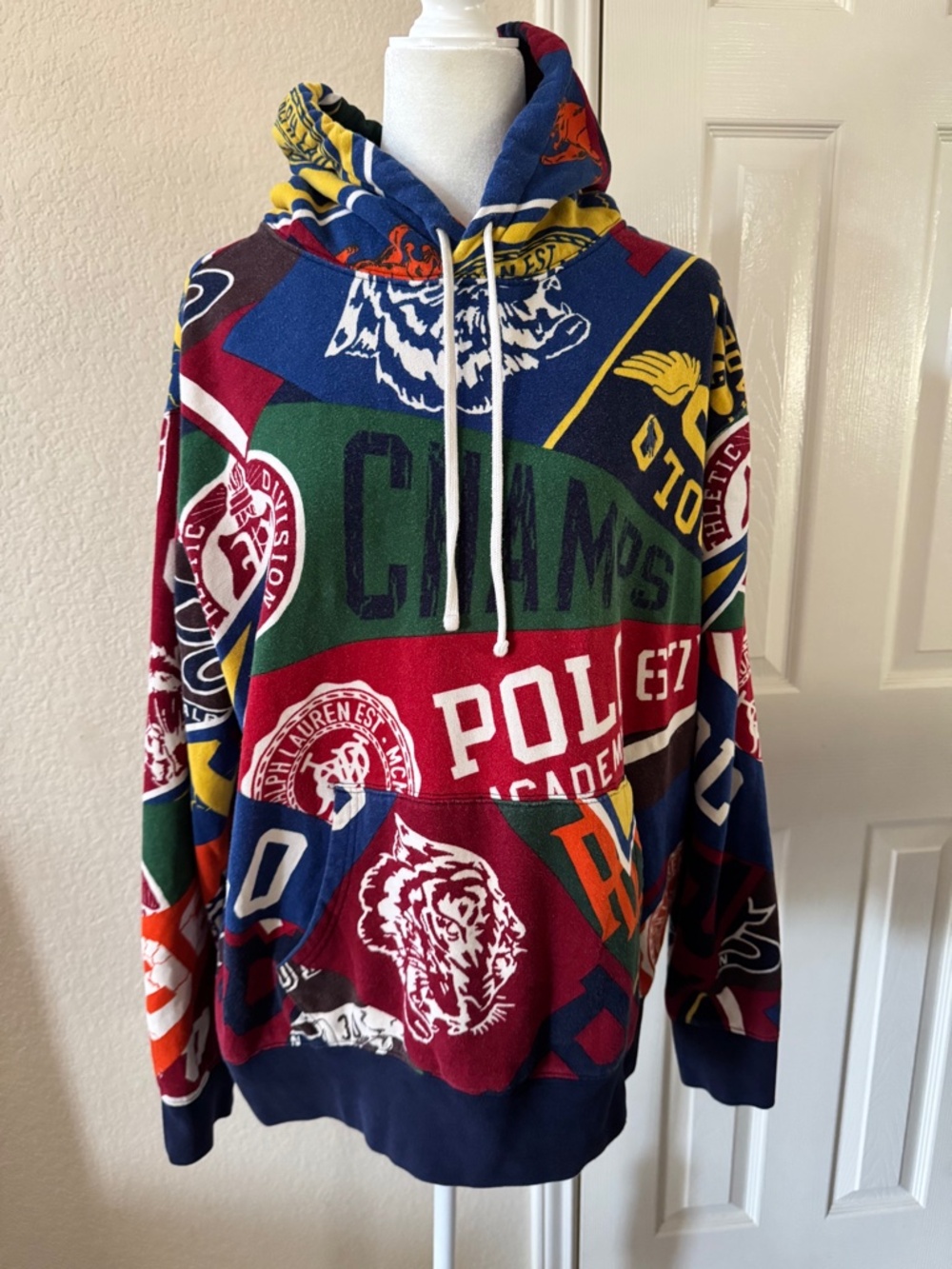 Polo Ralph Lauren Pennant-Print Hoodie – Size XL Preppy, Multicolor,Winter FLAW - Picture 3 of 10